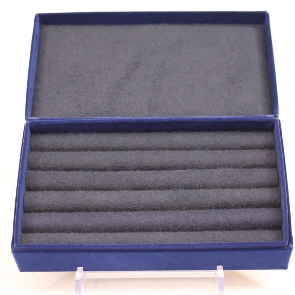 Navy Blue Velveteen Trinket Box Lined Hinged Lid Ring Holder Faux Diamond Handle - Picture 5 of 6